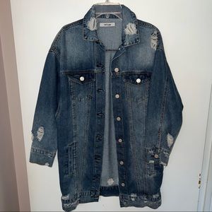 Distressed Long Jean Jacket